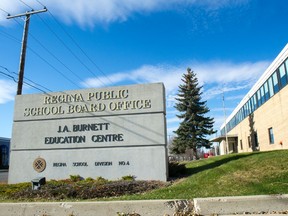 The sign in front of Regina's public school board office on 4th Avenue.