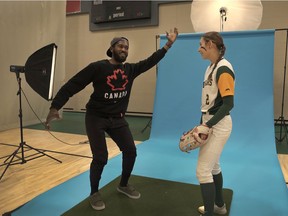 Arthur Ward, left, combines his passions for photography and sports by offering "sportraits" to U of R athletes. Ward's photography skills were recently featured on a new Saskatchewan TV series called "Making it in Saskatchewan." Photo courtesy Robin Schlaht