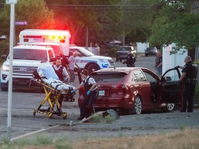 Police and paramedics respond to the scene of an incident on 5th Avenue East between McDonald Street and Lindsay Street.