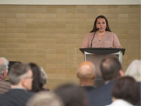 Terin Kennedy, director of Regina's plan to end homelessness, speaks at an event to discuss the plan held at the YMCA's 13th Avenue location.