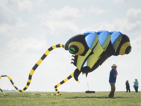 A man tows his large kite during the Windscape Kite Festival on the south side of Swift Current.