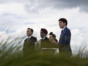 Canadian Prime Minister Justin Trudeau holds a press conference on the roof of the Canadian embassy in Washington, DC, on June 20, 2019