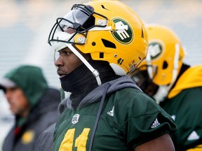 Odell Willis takes part in an Edmonton Eskimos' team practice at Commonwealth Stadium, in Edmonton Wednesday Nov. 8, 2017.