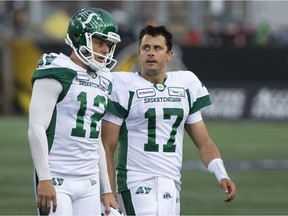 CP-Web. Saskatchewan Roughriders quarterback Zach Collaros looks toward Hamilton Tiger-Cats players as he leaves the field with an injury following a late hit during first half CFL football game action in Hamilton, Ont. on Thursday, June 13, 2019.