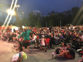 About 1,500 gathered on the city square plaza to watch the Raptors Game 4 win.