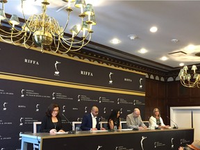 The Regina International Film Festival and Awards (RIFFA) had a media launch event at Hotel Saskatchewan in Regina on Tuesday, June 18, 2019. (From left) Claire Belanger-Parker, John Thimothy, Renatta Varma, Philip Charrier and Wendy Dixon-Jewitt addressed an audience.