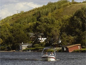 A boat comes to shore in Echo Valley Provincial Park.