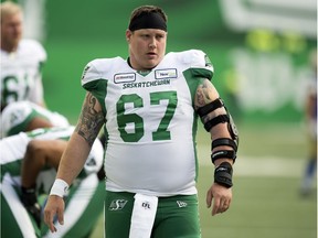 Roughriders centre Dan Clark marked his 100th CFL regular-season game with a robust performance Saturday in a 45-18 victory over the host B.C. Lions.