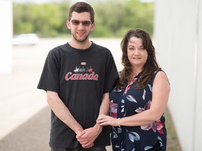 Former SCEP Centre student Casey Hoornick, left, and his mother Alexis Cuthbert stand outside the Cosmopolitan Centre location on 2nd Avenue. SCEP is celebrating 50 years and Hoornick attended in the early 2000s.