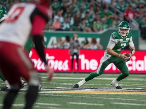 Saskatchewan Roughriders quarterback Cody Fajardo, 7, is looking to bounce back after struggling June 6 in a 37-10 loss to the visiting Calgary Stampeders.