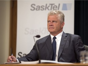 SaskTel President and CEO Doug Burnett speaks about the 2018-2019 SaskTel annual report in Regina.