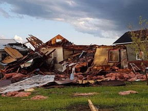 A storm caused heavy damage in the town of Eston, Saskatchewan on Sunday evening. Eston is located approximately 59 kilometres southeast of Kindersley. (Twitter/Jerry Wiens)