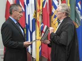 Russell B. Mirasty, left, was officially sworn in by Chief Justice of Saskatchewan Robert Richards as Saskatchewan's 23rd Lieutenant Governor at a ceremony held at Government House in Regina.