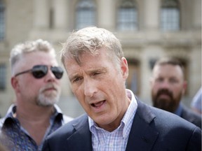 The leader of the People's Party of Canada, Maxime Bernier, at the Legislative Building in Regina. He repeatedly criticized Regina Qu'Appelle MLA and Conservative leader Andrew Scheer as not a real conservative.