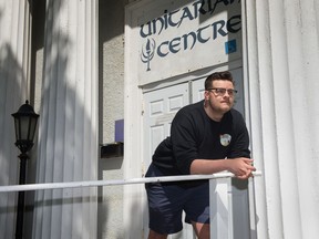 Cameron Chomyn stands outside the Unitarian Centre on College Avenue where his play My (Good) Buddy Depression will run during the Regina Fringe Festival, July 10-14.