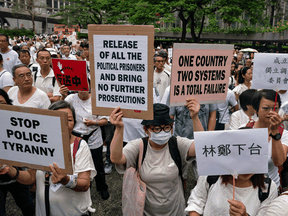 Protesters in Hong Kong take part in a march against the extradition bill on July 17, 2019.