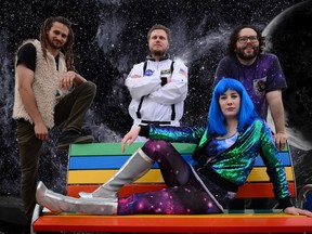 Lunar Lander Dance Commander is an intergalactic party band from Regina featuring (back row, from left) Jarek Mus, Matt Lekivetz, Steve McNeil and (front) Steph Wilkinson.