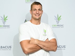 Rob Gronkowski at a press conference announced he is becoming an advocate for CBD and will partner with Abacus Health Products, maker of CBDMEDIC Topical Pain Products on August 27, 2019 in New York City.