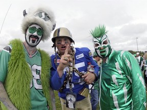 Trevor Sawatsky, Jay Wall, and David Dyer, from left, at the pre-game of the Labour Day Classic held at Mosaic Stadium in Regina, Sask. on Sunday Sept. 4, 2016. MICHAEL BELL