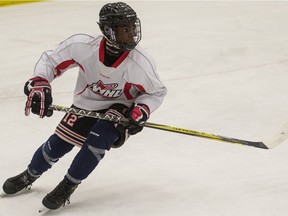 Regina Pats prospect Sam Huck, shown at spring camp, has reported to the WHL team after fulfilling a soccer commitment.