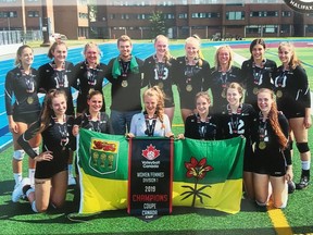 Saskatchewan's under-18 female volleyball team is shown after winning a gold medal at the Volleyball Canada Cup on July 21, 2019 in Halifax.