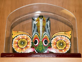 This colourful wooden sculpture predates Mayor Michael Fougere's time in office, but is one of many  gifts received by the office over the years. It is kept in the boardroom next to the mayor's office on the 15th floor of City Hall. Information on who it's from and when it was gifted could not be provided.