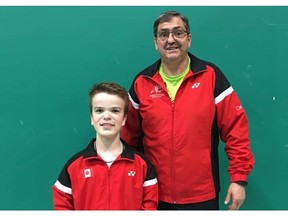 Wyatt Lightfoot, left, of Assiniboia is shown with his coach, Frank Gaudet of Regina's CrossCourt Badminton.