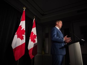 REGINA, SASK : August 14, 2019  -- Conservative Party of Canad leader Andrew Scheer speaks at a media conference in the Hotel Saskatchewan. BRANDON HARDER/ Regina Leader-Post