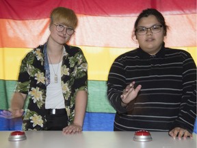 UR Pride summer students Ryan Lizee, left, and Nate Pelletier-Littletent will be part of a live game show to help fund the Monarch Mental Health program which provides free counselling to members of the LGBTQ2S+ community in Regina.