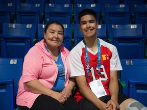 Martha Porter of Yellowknife is shown with her son Thomas, who is playing volleyball for Team Nunavut at the Western Canada Summer Games in Swift Current.