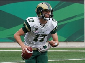 University of Regina Rams quarterback Josh Donnelly is shown during Wednesday's exhibition game against the University of Manitoba Bisons at Mosaic Stadium.