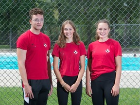 From left, Nathanial Eidsness, Rumina Edgerton and Kimberly Frostad, water polo athletes who recently competed at the IV U.A.N.A. Pan American Youth (17U) Men's and Women's Water Polo Championship, stand in front of Wascana Pool.