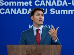 In this file photo taken on July 18, 2019, Prime Minister Justin Trudeau participates in a joint press conference during the Canada-EU Summit in Montreal.