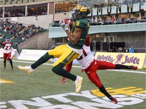 Kenny Stafford, shown making a touchdown catch for the Edmonton Eskimos last season, was acquired by the Saskatchewan Roughriders in a CFL trade on Monday.