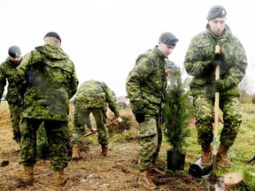 The Canadian Armed Forces and local volunteers plant 300 trees on the former site of Camp X in Whitby, Ont., as part of the Highway of Heroes Tree Campaign on Friday November 2, 2018. (Veronica Henri/Toronto Sun/Postmedia Network)
