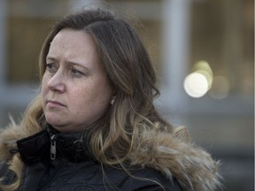 Carolyn Strom, who is appealing the decision by the Saskatchewan Registered Nurses Association that she was guilty of professional misconduct for posting on Facebook about her grandfather's care, speaks to media outside Court of Queen's Bench in Saskatoon on Jan. 18, 2018