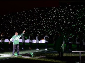 Roughriders legend George Reed, shown at Taylor Field's closing ceremonies in 2016, is celebrating his 80th birthday.