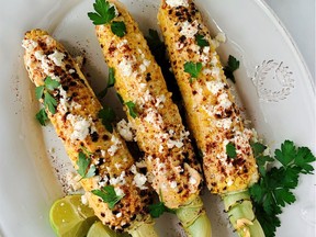 Grilled corn with spicy mayo, feta and lime. (Renee Kohlman)