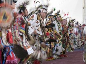 REGINA, SASK :  September 7, 2019  --   The grand march of the The Regina Indian Industrial School (RIIS) Powwow which was held beside the Cowessess Gas and Grocery Store just east of Regina. TROY FLEECE / Regina Leader-Post