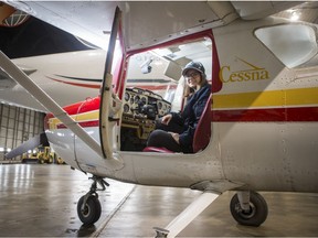Sara Striker, 14, one of the youngest student pilots in Canada, in a plane at Millennium Aviation in Saskatoon on Tuesday, Sept. 10, 2019.