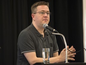 Johann Hari speaks at the Recovery Capital Conference of Canada held at the Queensbury Convention Centre in Regina on Friday.