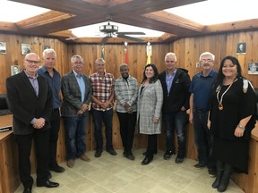 University of Regina President Vianne Timmons, fourth from right, and a U of R delegation meets with the Meadow Lake mayor and councillors during the U of R's 2019 Community Connections Tour from Sept. 18-20, 2019. (Photo courtesy of University of Regina)