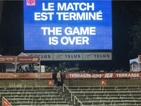 An Aug. 9 CFL game between the Saskatchewan Roughriders and the host Montreal Alouettes ended prematurely due to poor weather.