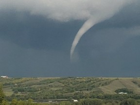A tornado warning was issued on Sept. 2, 2019 after a funnel cloud was spotted near Lumsden (Twitter photo courtesy @insultingllama)