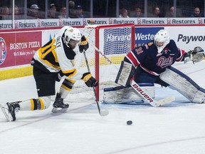 The Regina Pats acquired forward Caiden Daley, left, from the Brandon Wheat Kings on Tuesday.