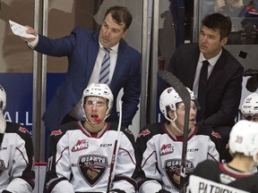 Jamie Heward, left, and Michael Dyck, right, are coaching with the Vancouver Giants, 30 years after they were teammates on the Regina Pats.