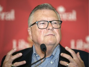 Ralph Goodale addresses his supporters after losing his seat in Regina.