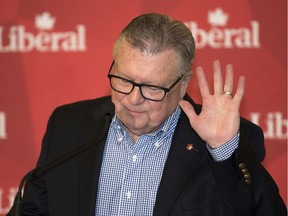 Ralph Goodale addresses his supporters after losing his seat in Regina.