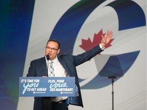 Regina-Lewvan Conservative candidate Warren Steinley speaks to the crowd after winning his seat at the Conservative Party of Canada headquarters at the International Trade Centre at Evraz Place.