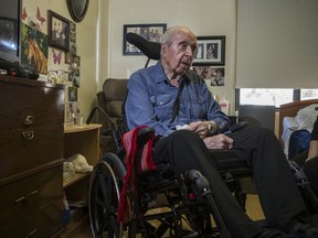 Metis Veteran Lucien (Jim) Durocher in his room at Central Haven Special Care Home in Saskatoon, SK on Wednesday, October 30, 2019. In September, Ottawa apologized to Metis veterans who were ignored after returning from the Second World War and created a $30-million legacy payment. Two Metis veterans in Saskatchewan, , Durocher being one of them, are each receiving $20,000 as part of the payment.